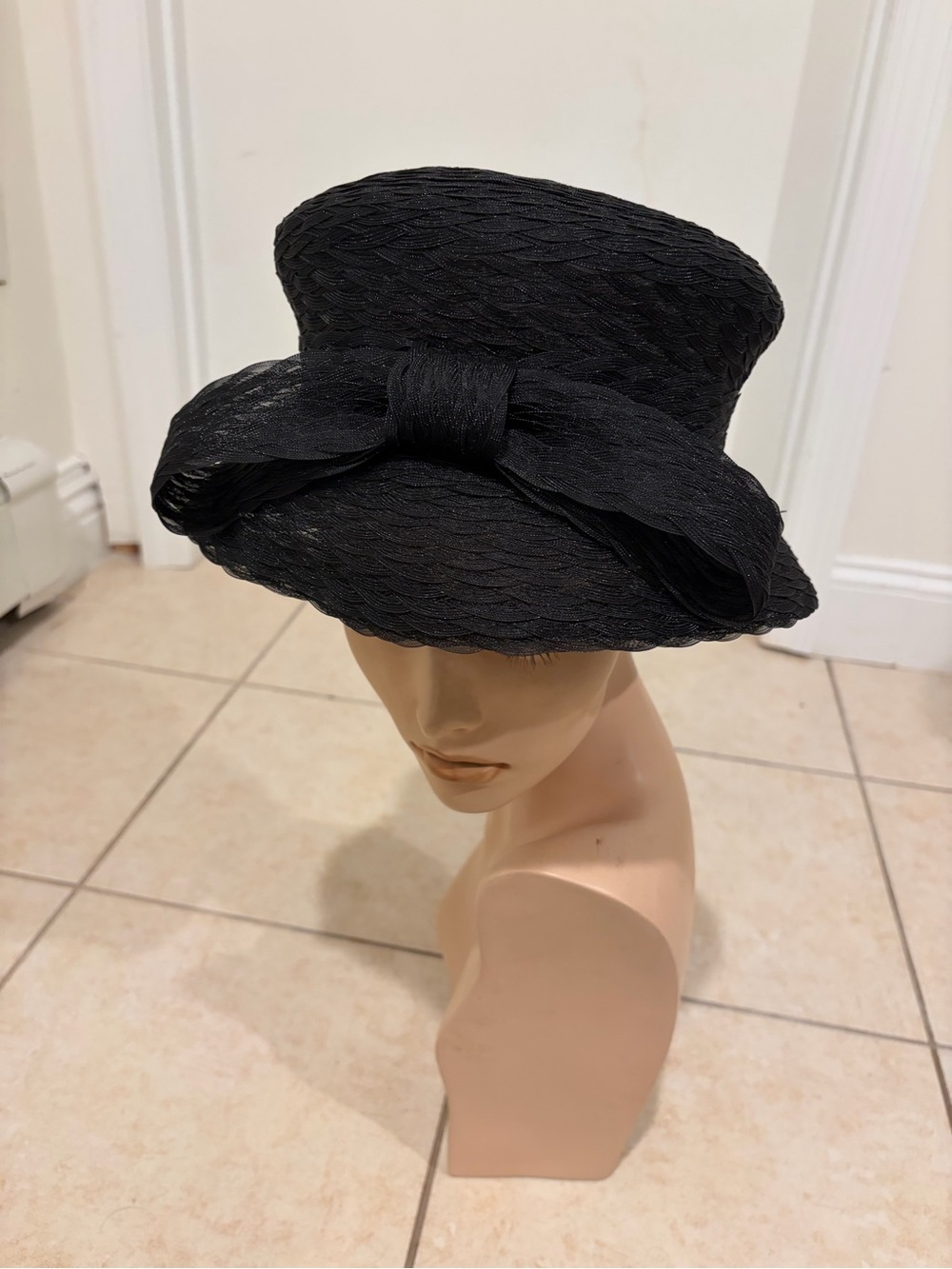 Frank Olive Vintage Black Wide Brim Bow Dress Hat Women’s Formal Church Hat